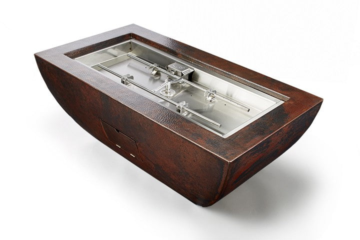 HPC Fire Phoenix 47x25-Inch Linear Hammered Copper Gas Fire Pit with H-Burner