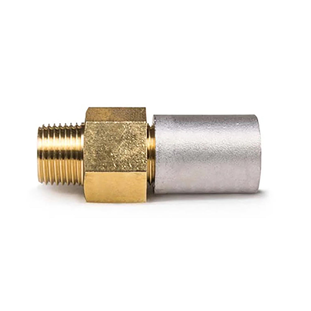 Brass and silver gas orifice connector with threaded end and hex nut