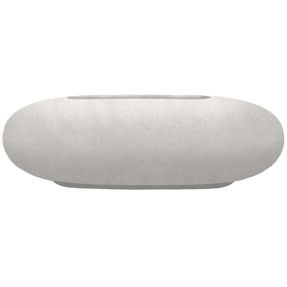 Pebble concrete gas fire pit: light-gray round bowl with circular rim opening