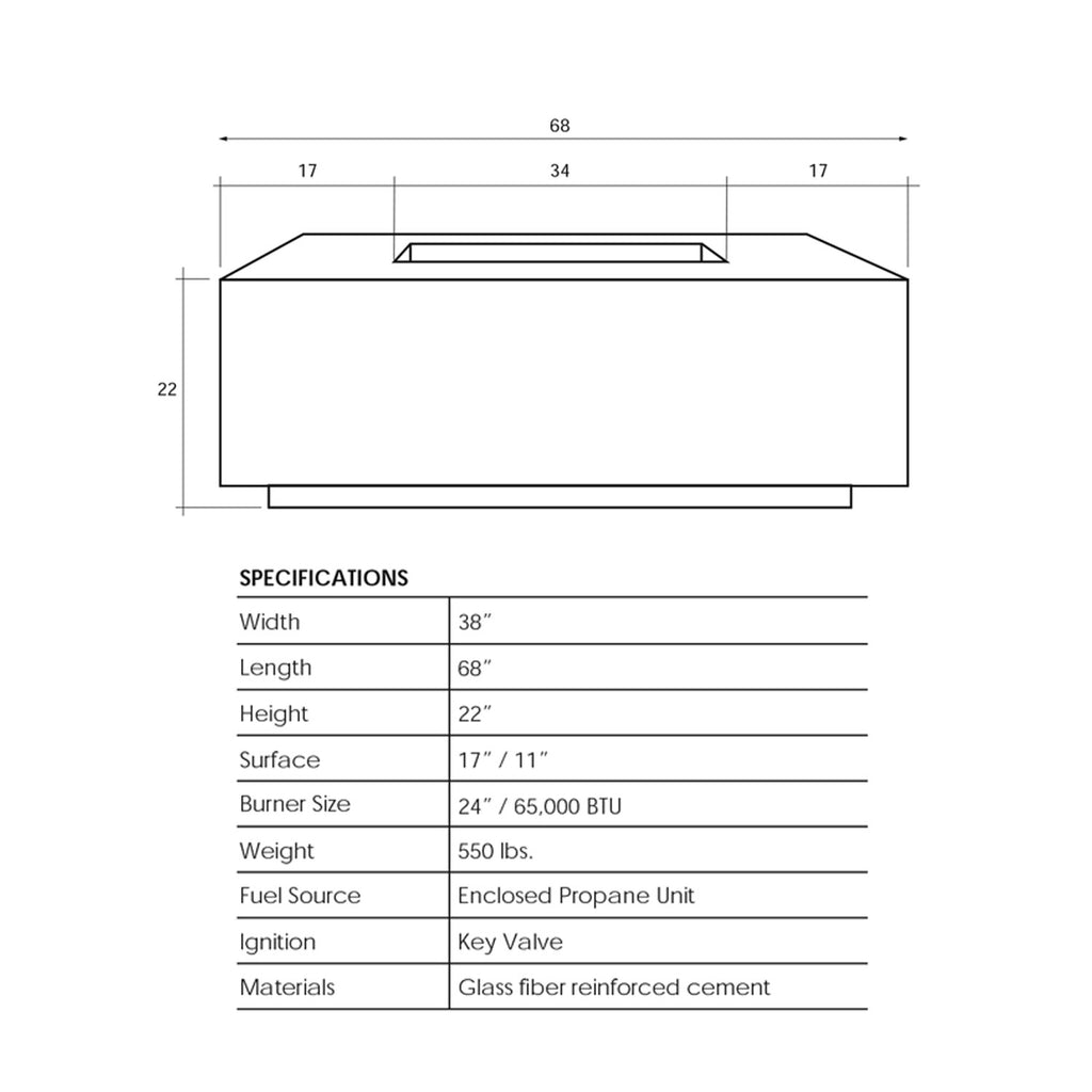Prism Hardscapes PH-422 Portos 68 Concrete Gas Fire Pit, 68x38-Inch