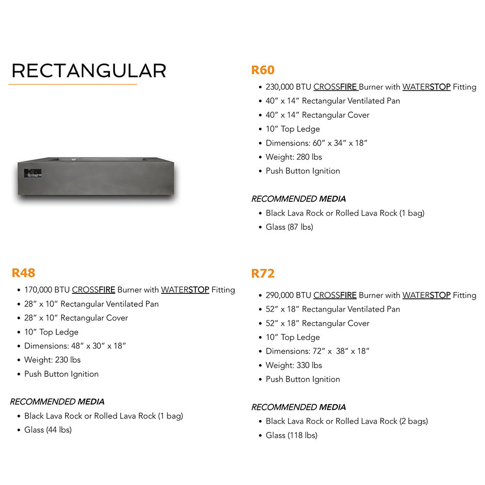 Warming Trends R72 AON 72-Inch Rectangle Gas Fire Table