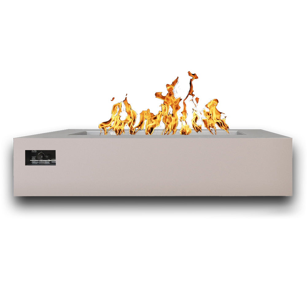 Sand pebble rectangular gas fire table with flames and side control panel