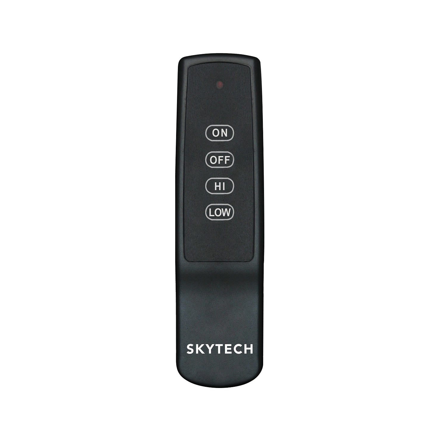 Handheld remote control with ON, OFF, HI, and LOW buttons, SKYTECH