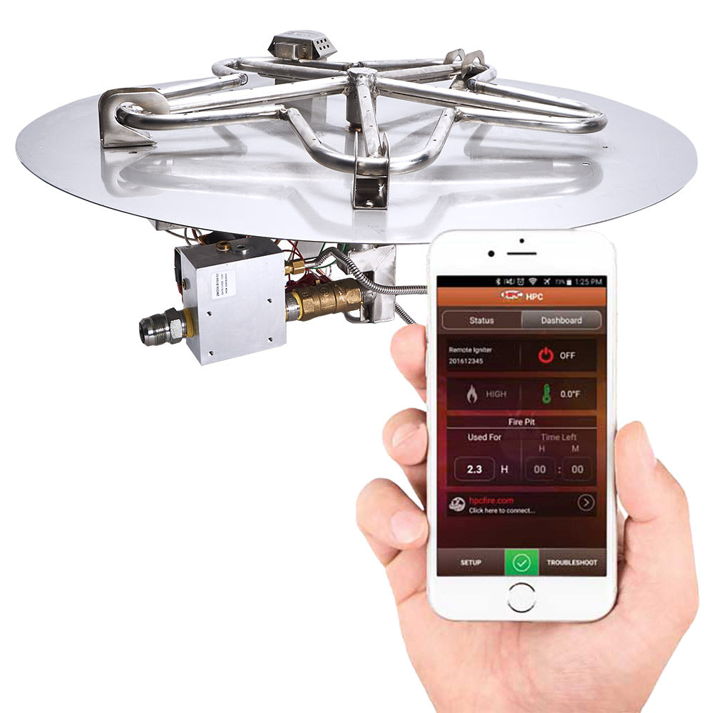 HPC Fire Penta or Round Electronic Ignition Gas Fire Pit Kit with Round Flat Pan