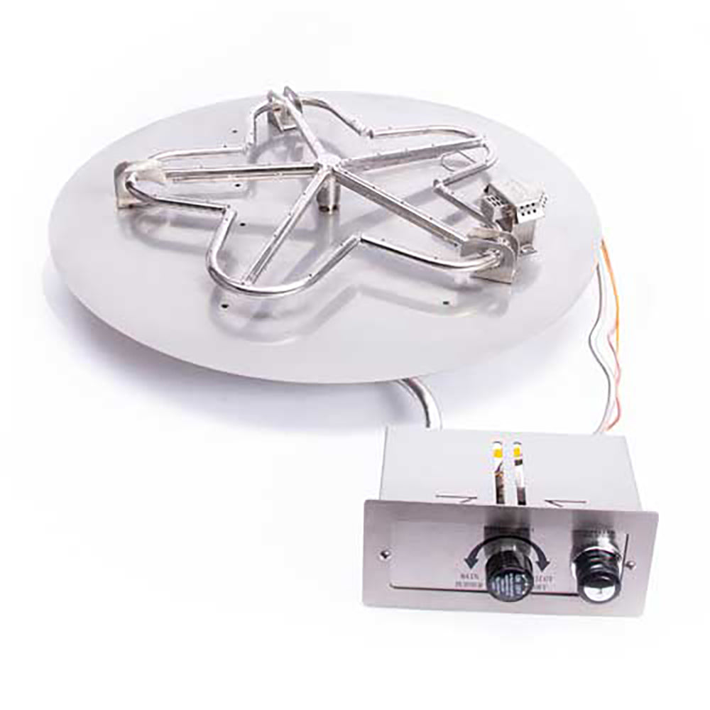 Round flat pan with metal burner assembly and push button gas control module
