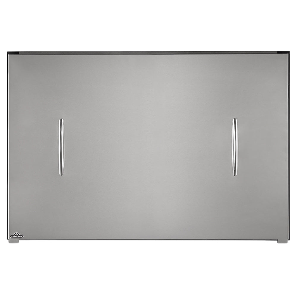 Stainless steel outdoor gas fireplace weather cover with two vertical handle pulls