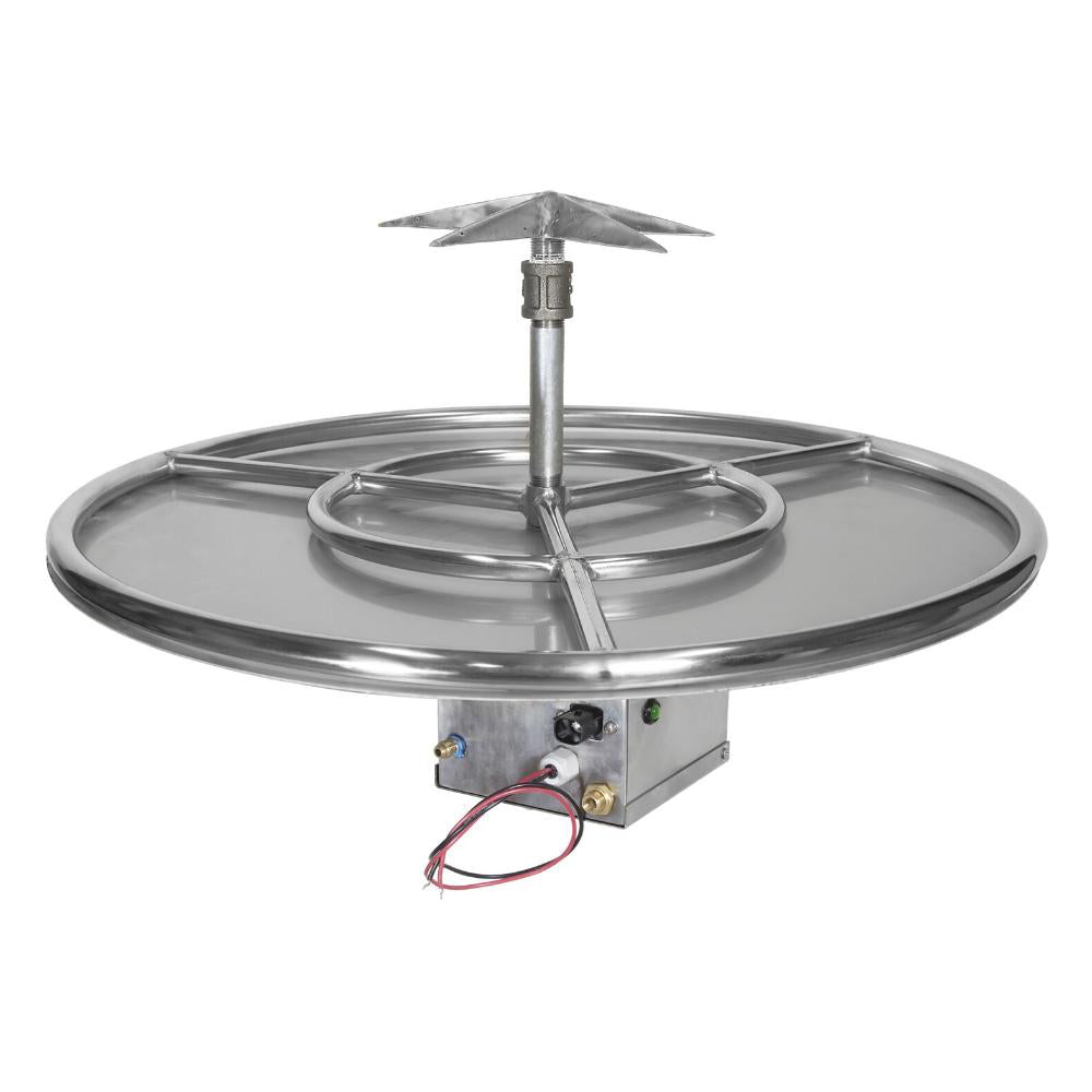 Fire pit burner assembly with stainless ring, igniter pole, and electrical connections