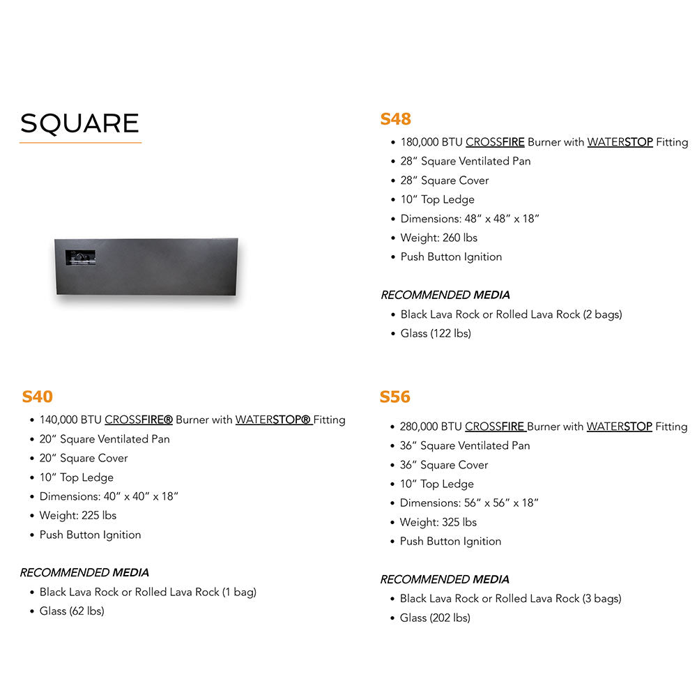 Warming Trends S40 AON 40-Inch Square Gas Fire Table