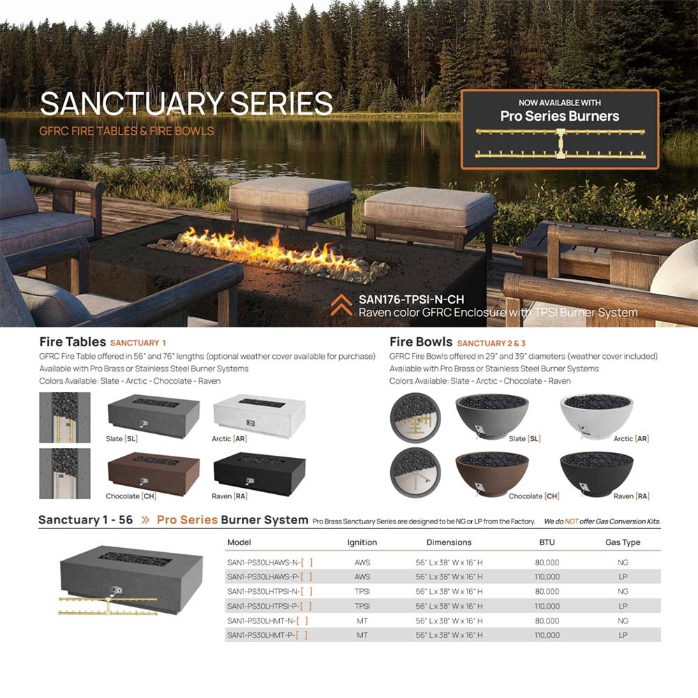 Firegear Sanctuary 1 56x38-Inch Pro Series Concrete Gas Fire Table