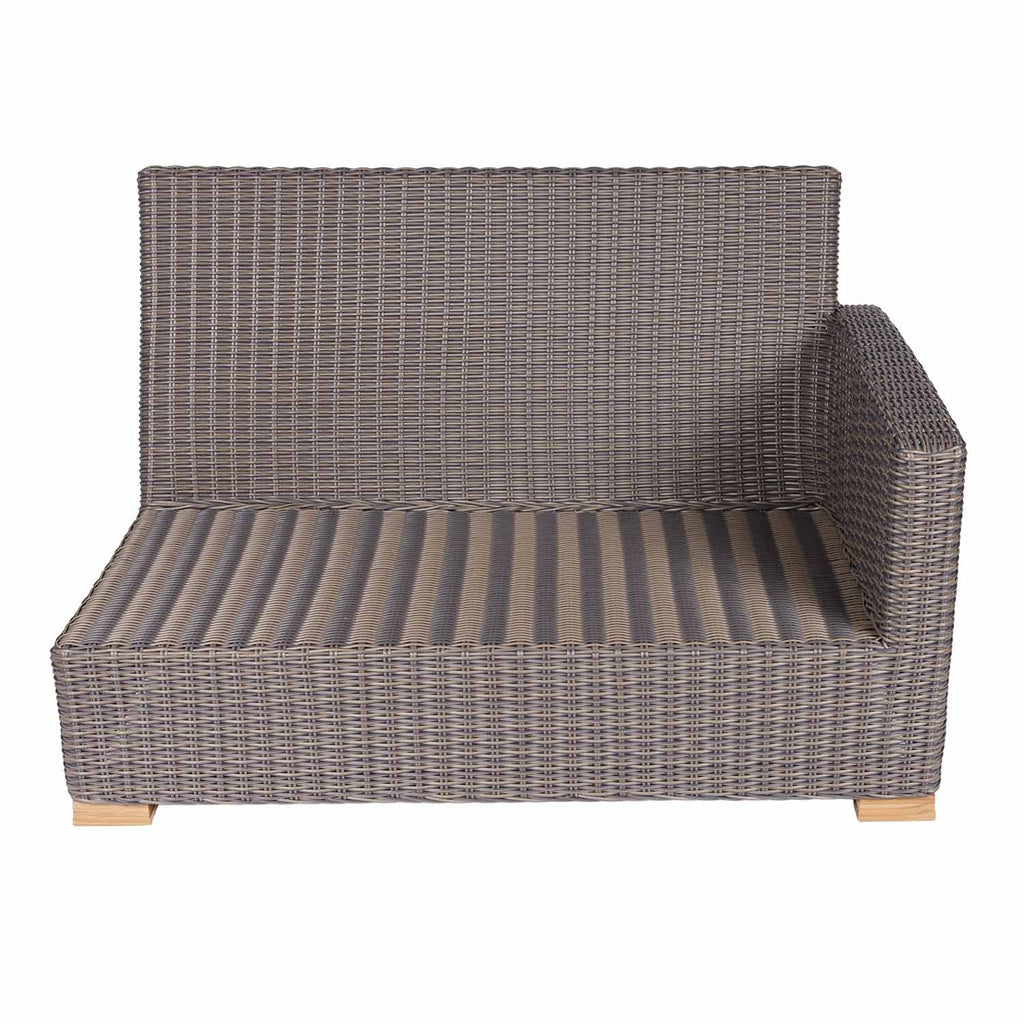 Gray wicker outdoor sectional two-seat frame with armrest and backrest