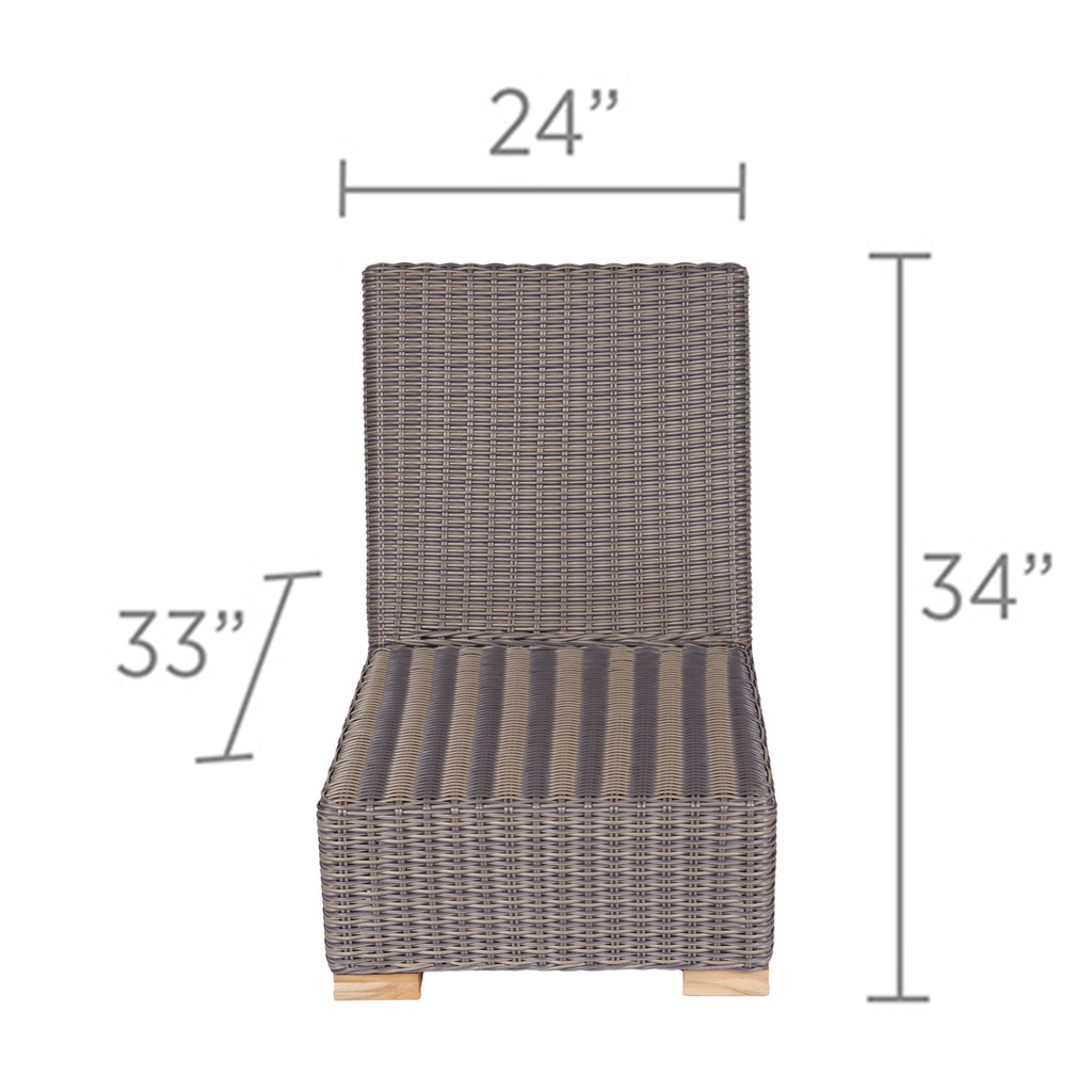 Woven wicker chair insert with dark striped cushion panel and tufted back