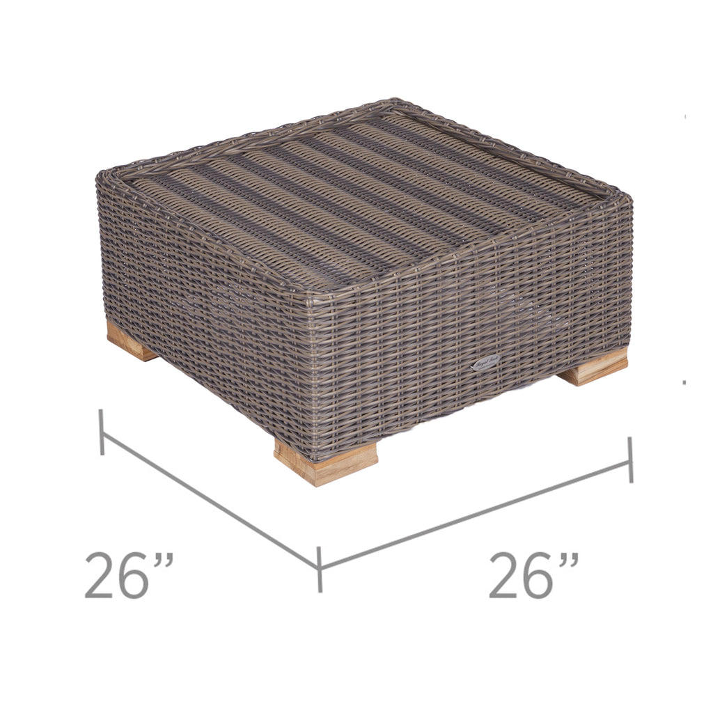 Woven ottoman base with textured top and light wood feet