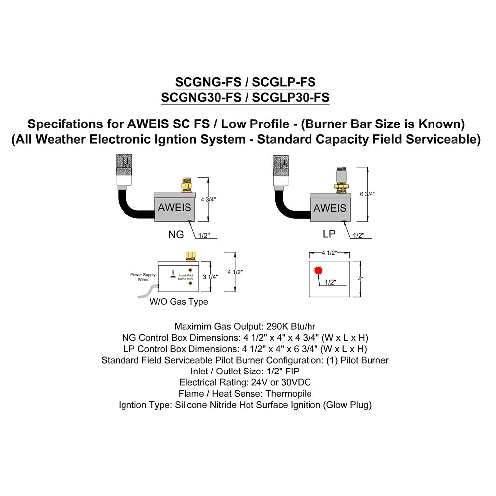 Fire by Design SCG-FS Field Serviceable Standard Capacity AWEIS Electronic Gas Fire Pit Ignition System