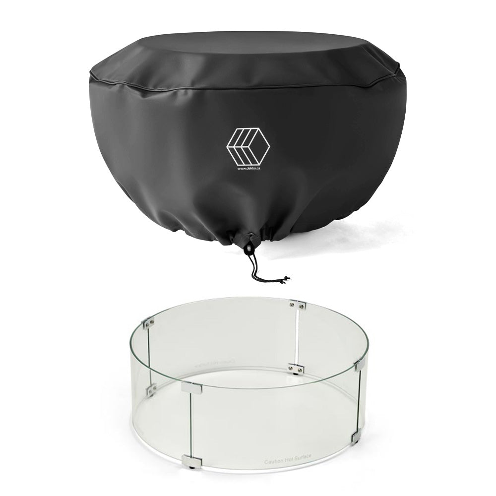 HPC Fire 30-Inch Round Glass Wind Guard With Vinyl Cover for Serenade 40 Fire Bowl