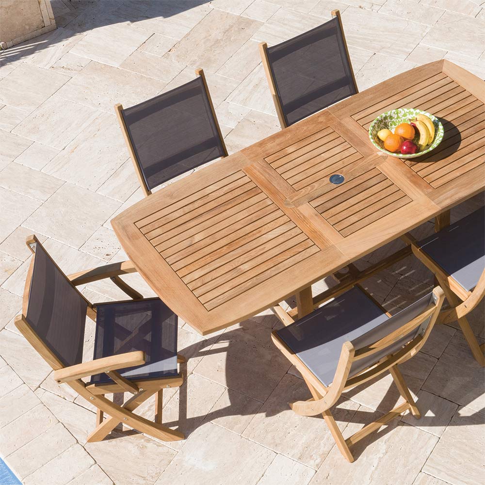 Royal Teak Collection SM Sailmate Teak Sling Folding Side Chair
