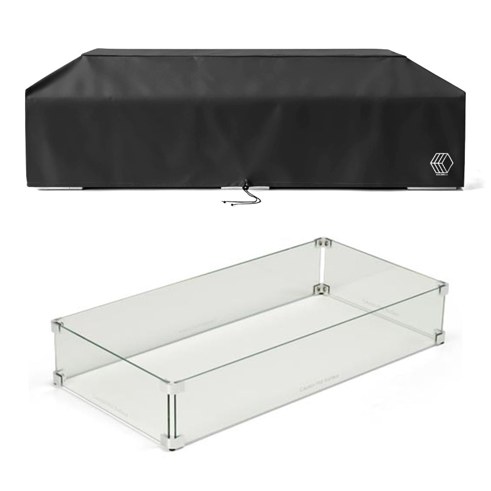 HPC Fire 43x15-Inch Linear Glass Wind Guard With Vinyl Cover for Sonoma 56 Fire Pits