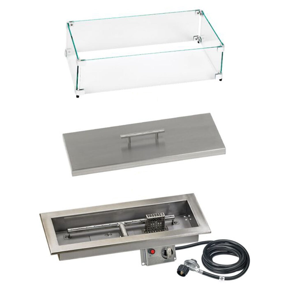 American Fire Products Rectangular Stainless Steel Drop-In Pan Fire Pit Kit with Flame Sensing Spark Ignition