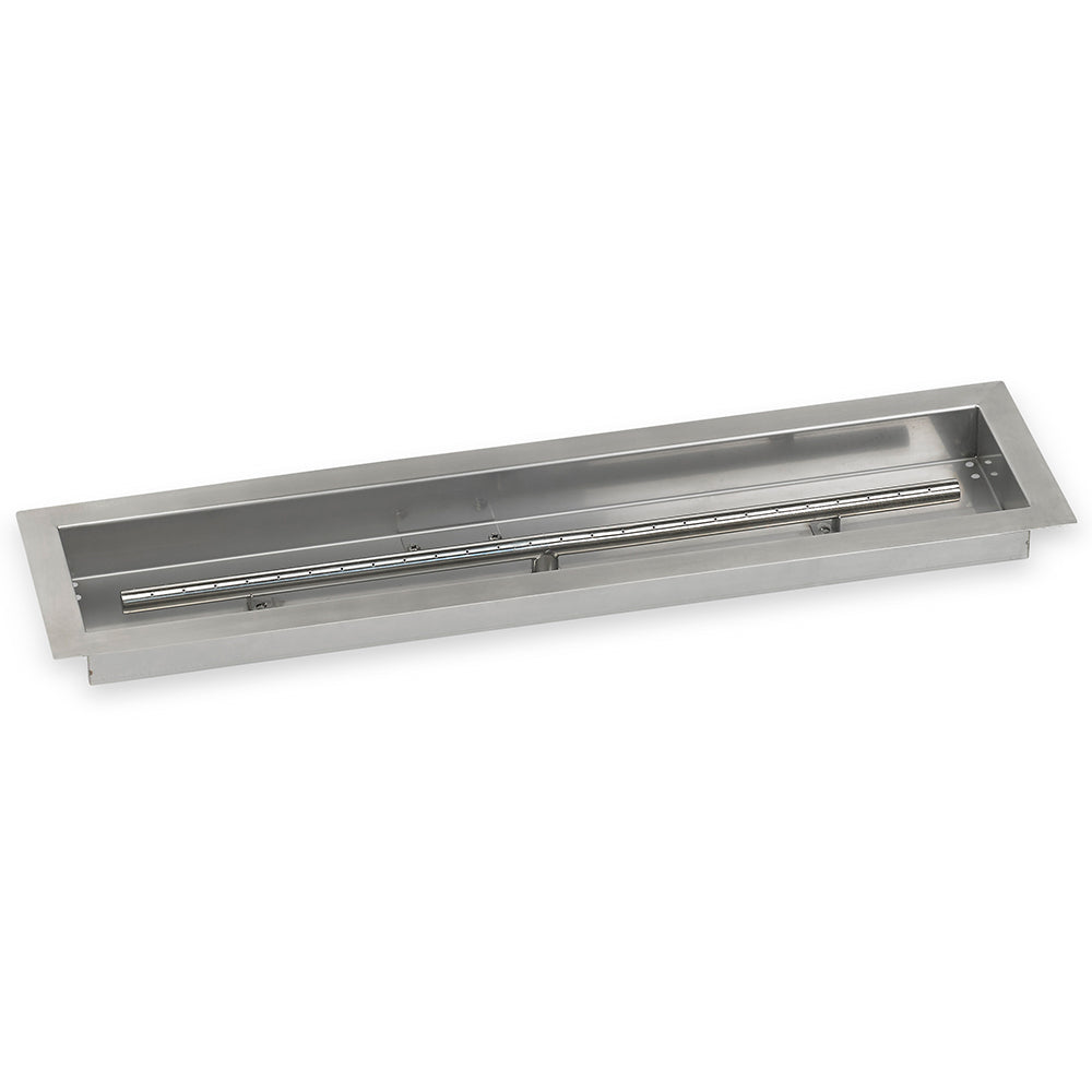 Stainless steel gas fire pit trough pan with built-in burner channel