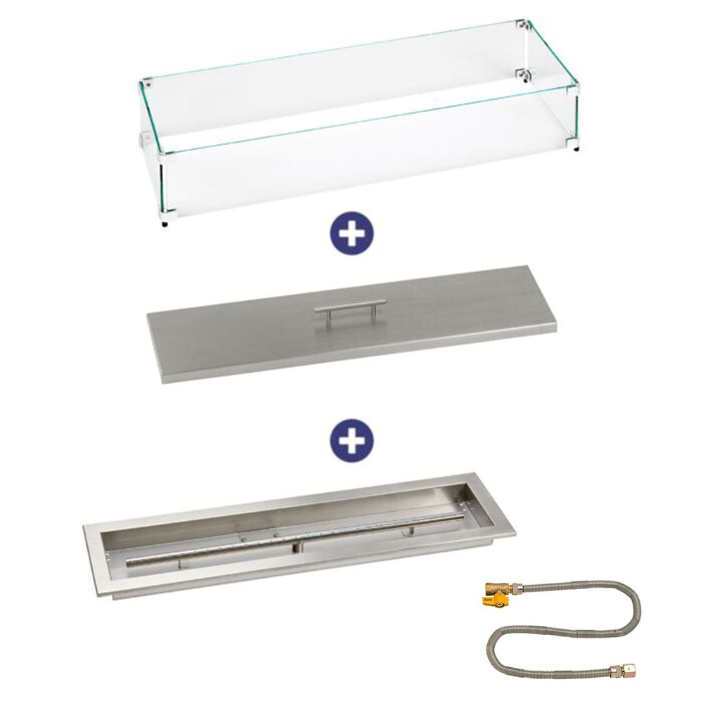 American Fire Products Linear Stainless Steel Drop-In Pan Fire Pit Kit with Match Light Ignition