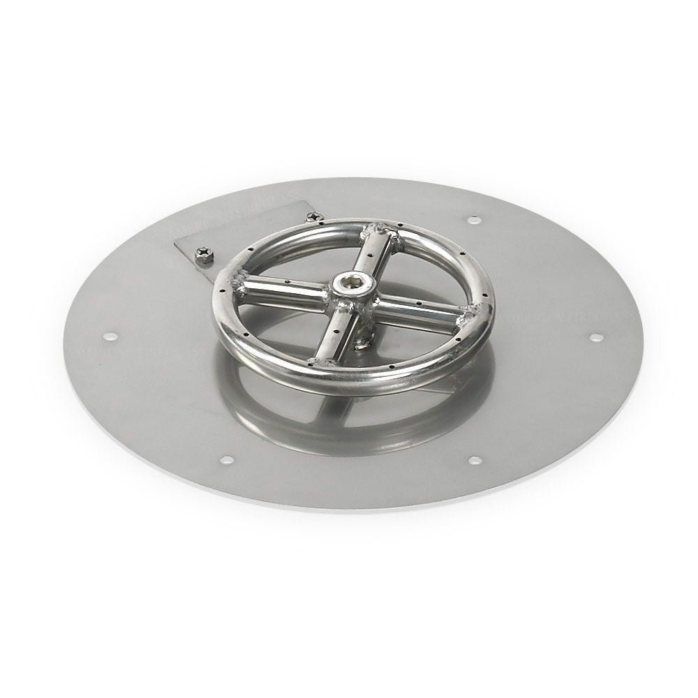 American Fire Glass Fire Pit Burner Pan with Burner, Round Flat