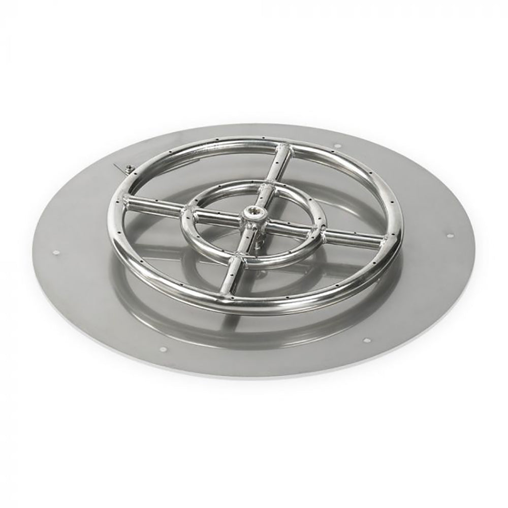 Round stainless steel fire pit burner pan with circular grate burner and center hub