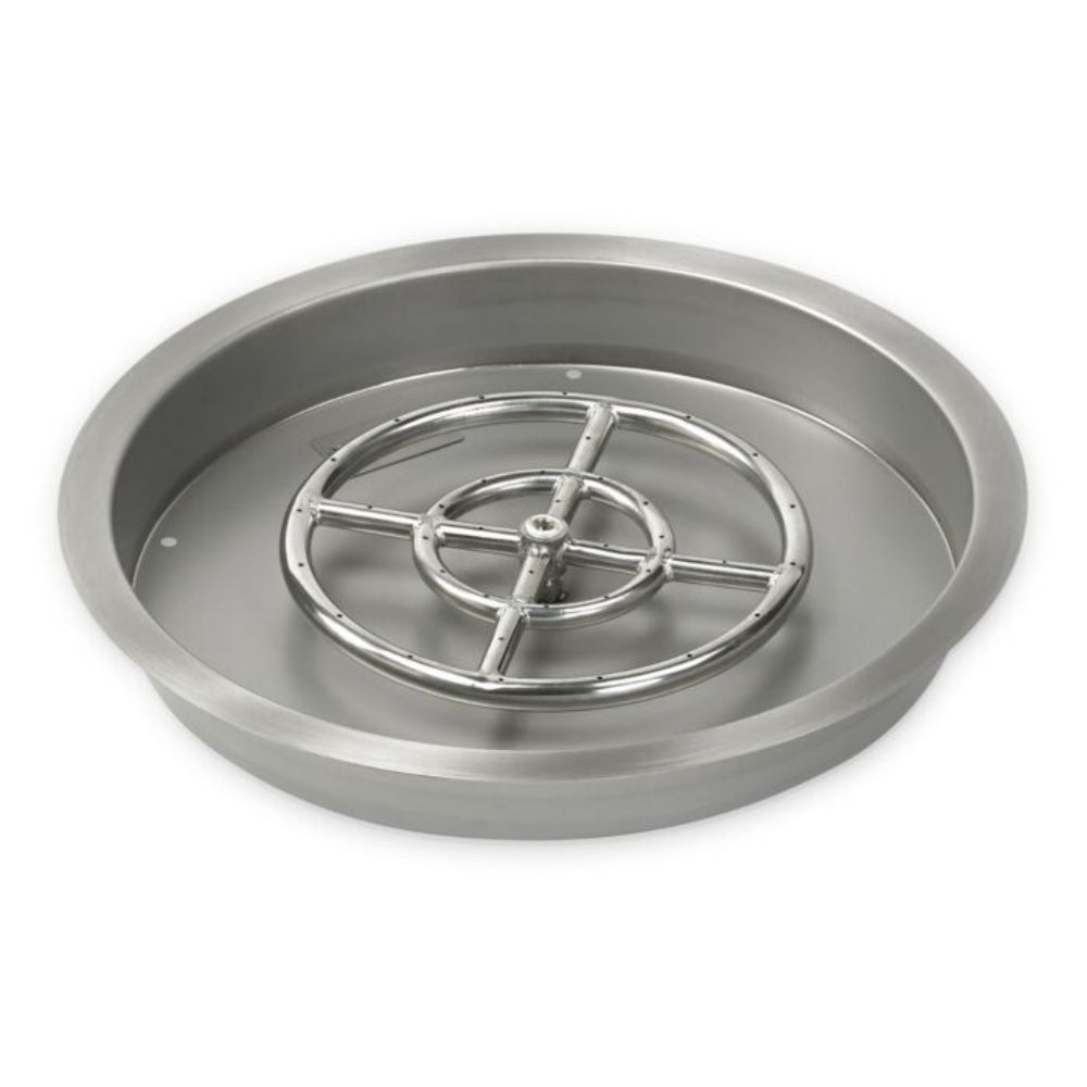 Round stainless steel drop-in pan with built-in burner grate and central hub