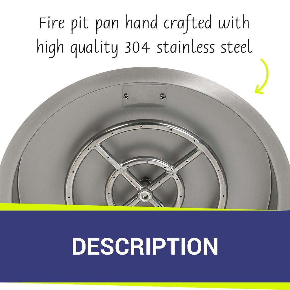 American Fire Glass Round Stainless Steel Pan with Burner