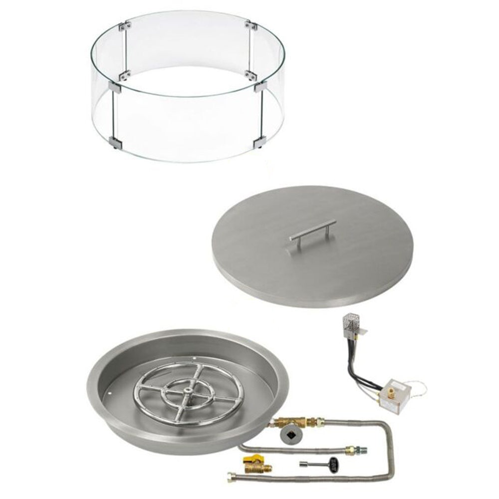 American Fire Products Round Stainless Steel Drop-In Pan Fire Pit Kit with Burner and Electronic Ignition