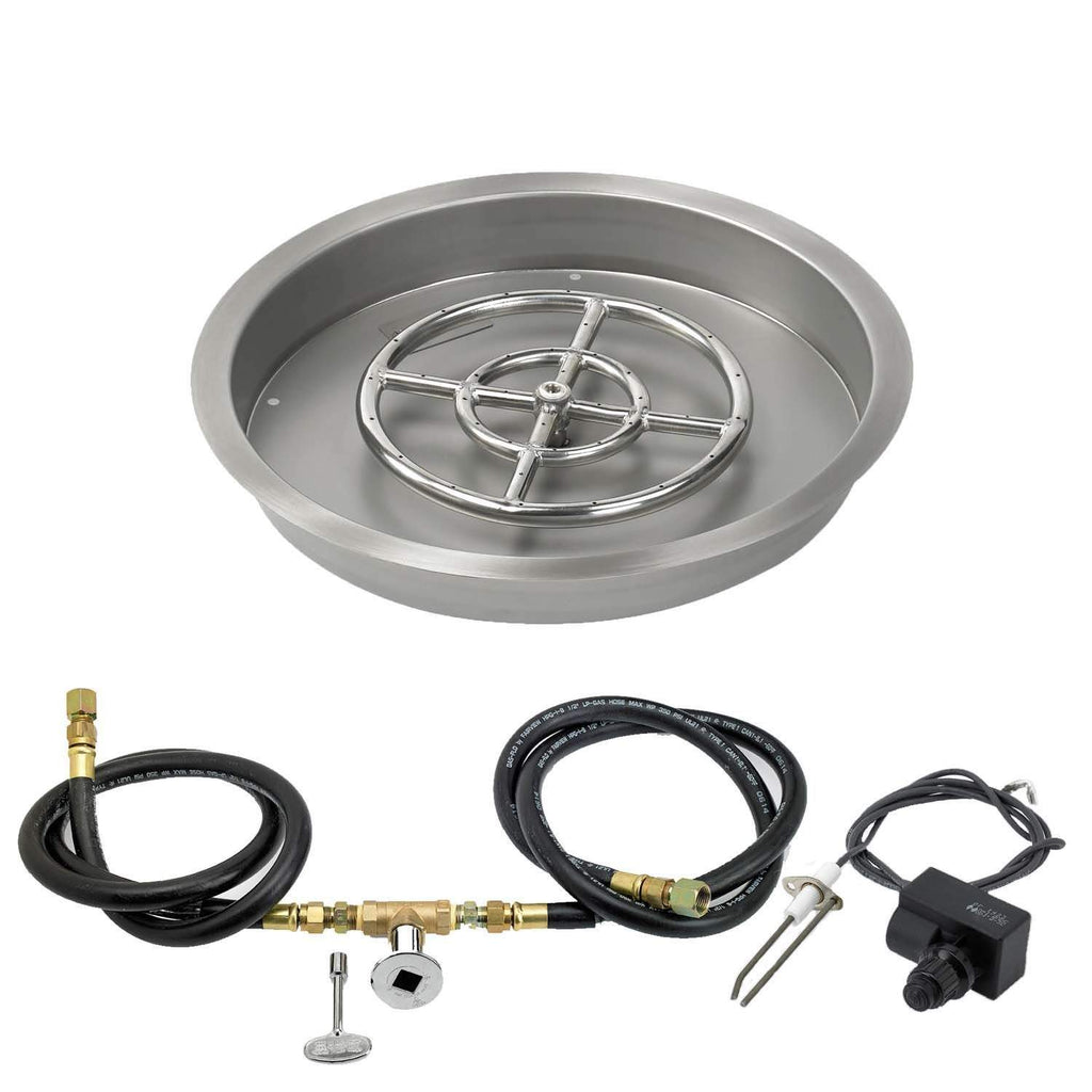 Round fire pit burner bowl with spark ignition ring and ignition kit cables