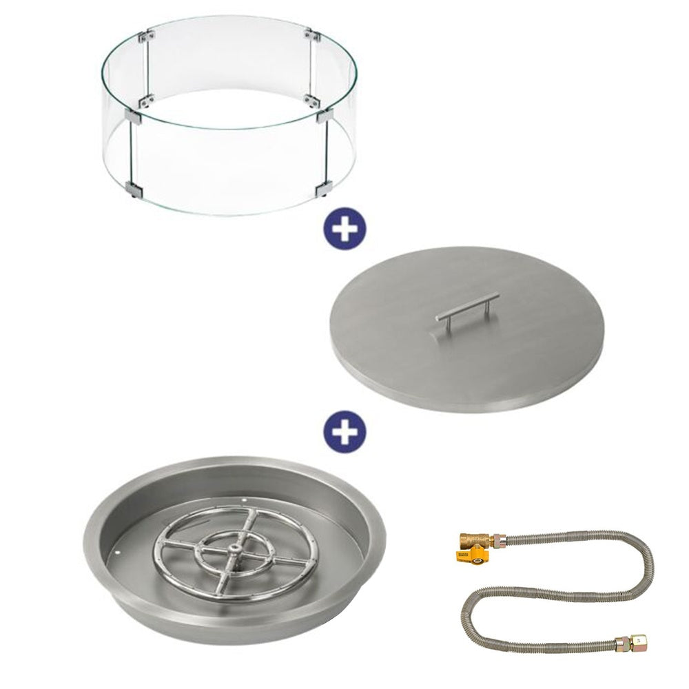 American Fire Products Round Stainless Steel Drop-In Pan Fire Pit Kit with Burner and Match Light Ignition