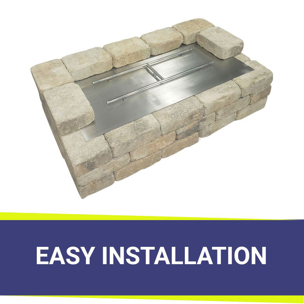 H-burner insert in stainless steel flat pan with stone surround