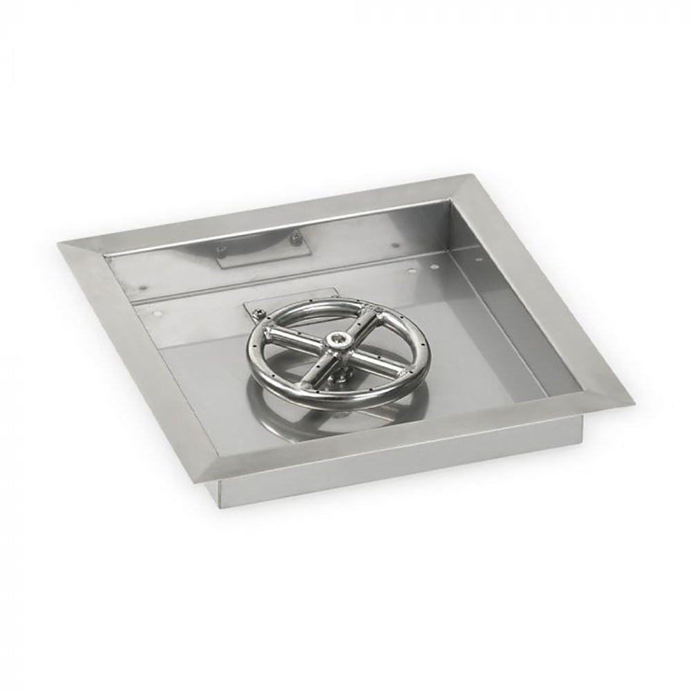 American Fire Glass Drop-In Fire Pit Burner Pan with Burner, Square Bowl
