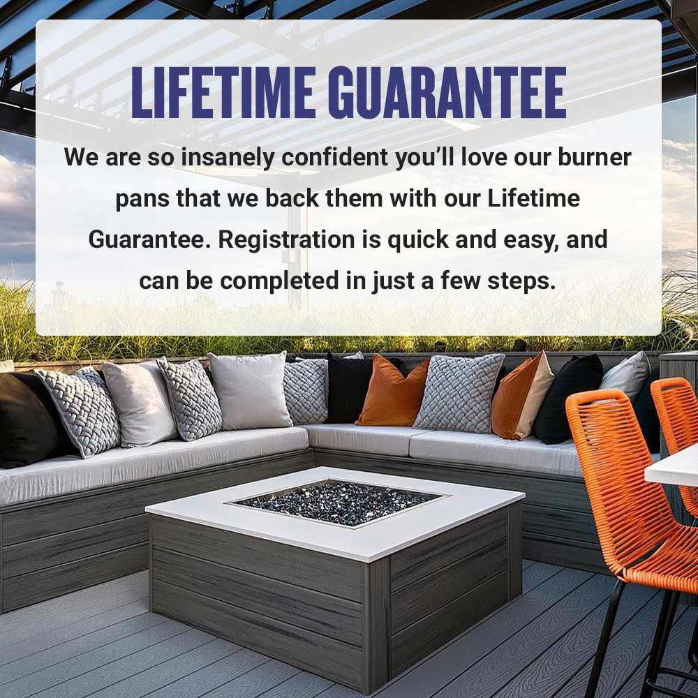 American Fire Glass Drop-In Fire Pit Burner Pan with Burner, Square Bowl