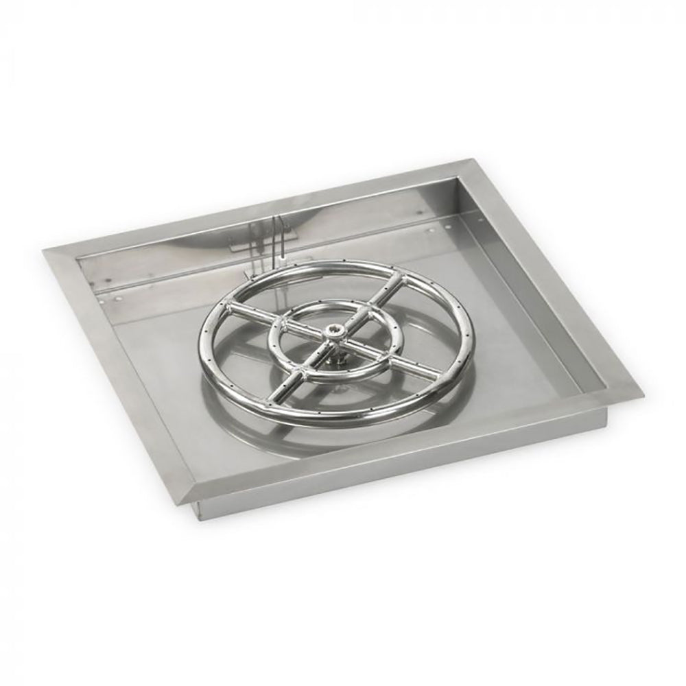 Square stainless steel drop-in fire pit burner pan with round burner grate