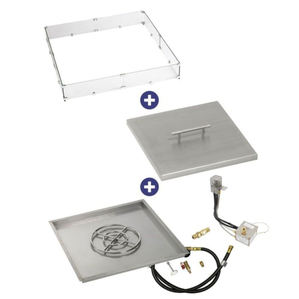 American Fire Products Square Stainless Steel Drop-In Pan Fire Pit Kit with Burner and Electronic Ignition