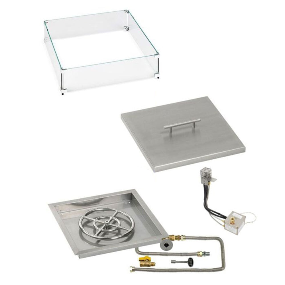American Fire Products Square Stainless Steel Drop-In Pan Fire Pit Kit with Burner and Electronic Ignition