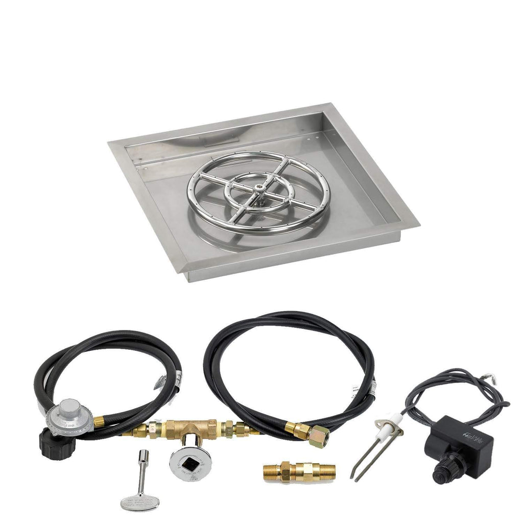 American Fire Glass Spark Ignition Fire Pit Kits, Square Bowl Pans
