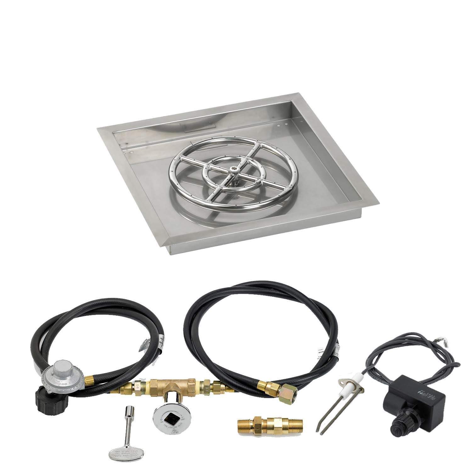 American Fire Glass Spark Ignition Fire Pit Kits, Square Bowl Pans
