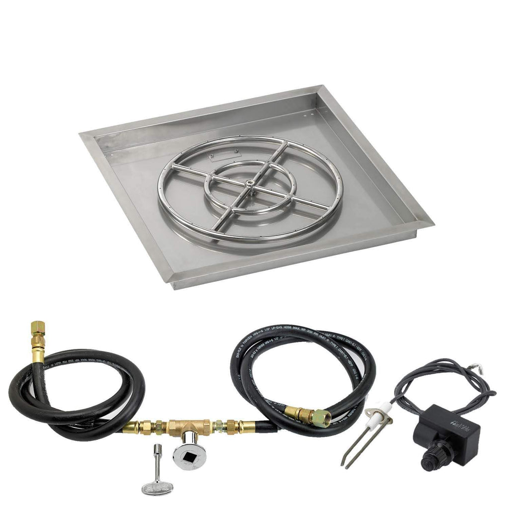 American Fire Glass Spark Ignition Fire Pit Kits, Square Bowl Pans