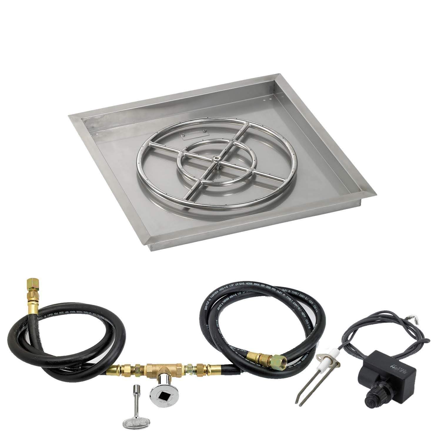 American Fire Glass Spark Ignition Fire Pit Kits, Square Bowl Pans