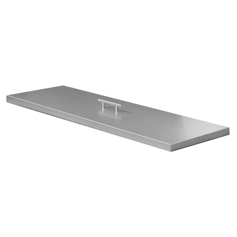 Linear stainless steel burner cover, long rectangular panel with center cutout
