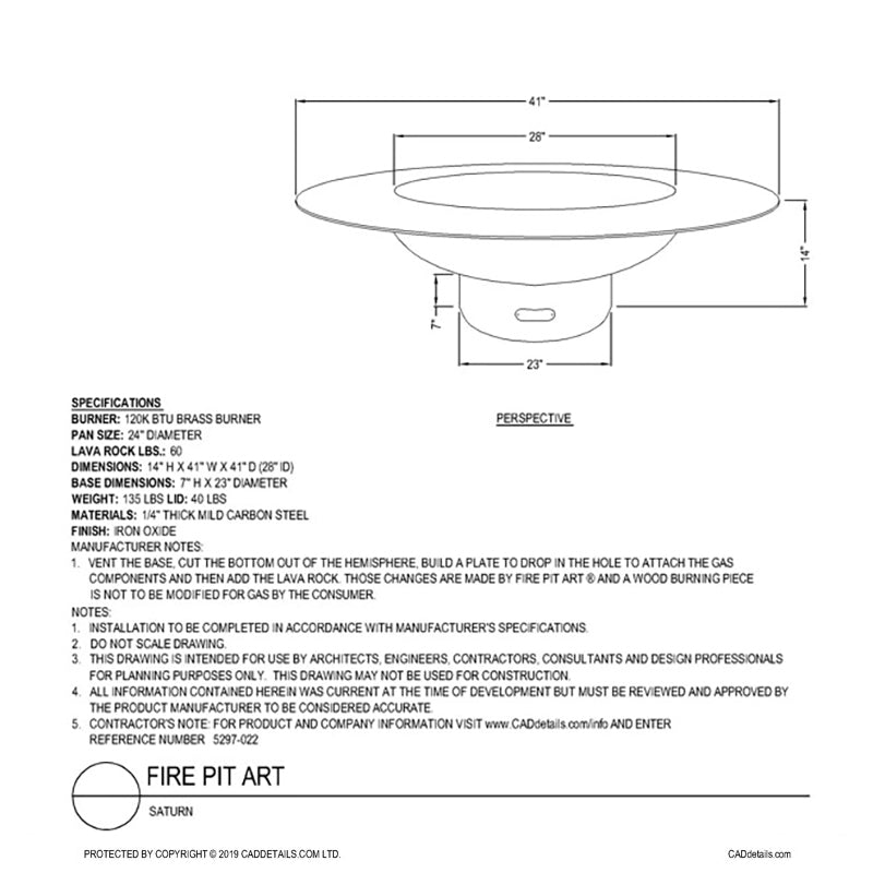 Fire Pit Art Saturn Wood Fire Pit with Lid