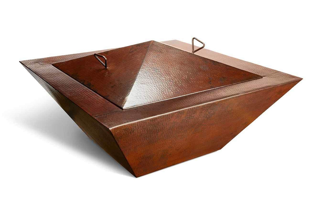 HPC Fire Sedona 40x40-Inch Square Hammered Copper Gas Fire and Water Pit