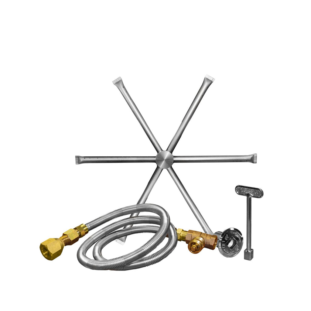 Stainless steel gas burning spur kit with cross burner and flexible hose