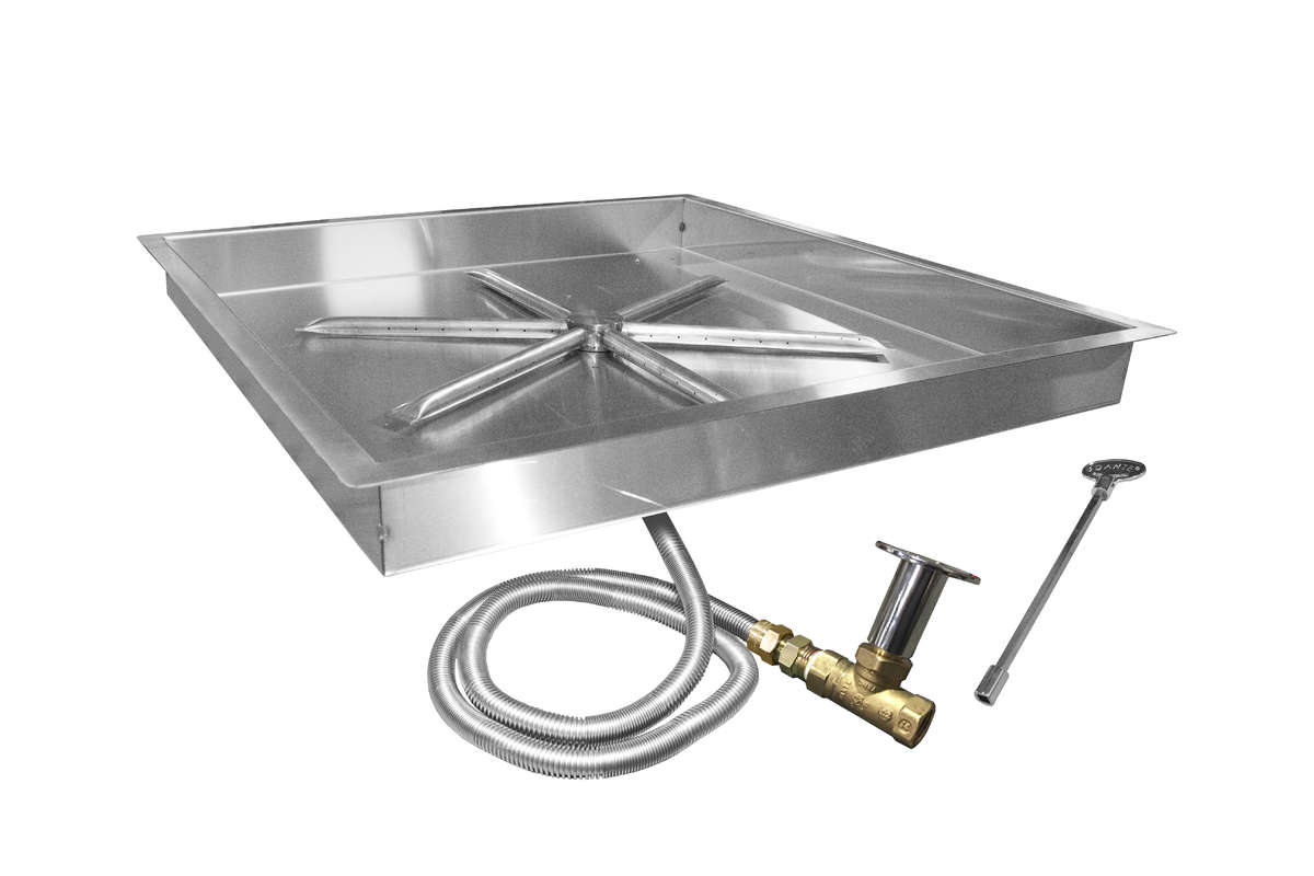 Firegear FPB-SBSMT-HC Match Light Ignition Gas Fire Pit Burner Kit with Square Drop Pan & Stainless Steel Burning Spur