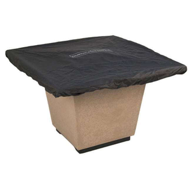 Square nylon fire table cover in dark gray with fitted top opening