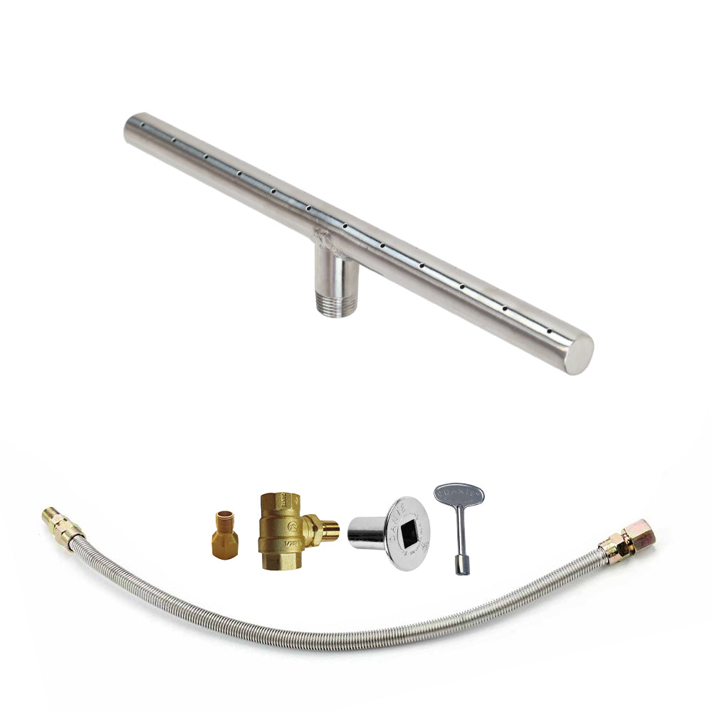 Stainless steel T-burner bar with hose, brass fittings, and control knob