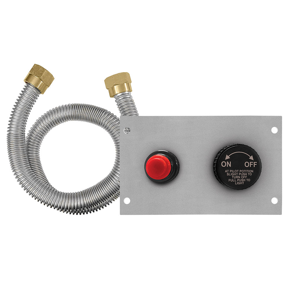 Gas ignition control plate with red button and ON/OFF spark switch plus hose