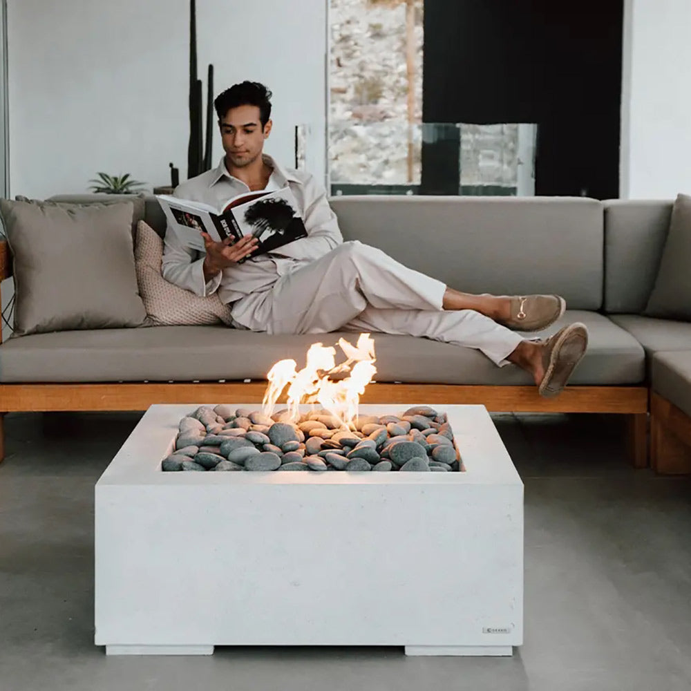 HPC Fire Alea Square Lightweight Concrete Gas Fire Pit, 32-Inch
