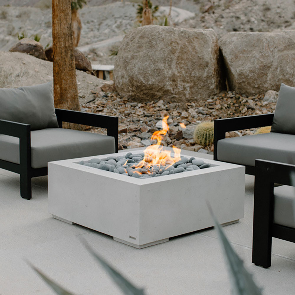 HPC Fire Alea Square Lightweight Concrete Gas Fire Pit, 32-Inch